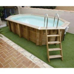 Piscine En Bois Octogonale Ubbink Océa 5,50 X 3,55 X 1,20 M - Liner Beige -Piscine Magasin 7504594 piscine bois octogonale ubbink ocea 355 550 beige echelle