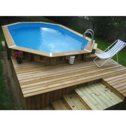 Piscine En Bois Octogonale Ubbink Azura 7,50 X 4,00 X 1,30 M - Liner Bleu -Piscine Magasin 7504717 piscine bois octogonale ubbink azura 400 750 bleu ambiance 2