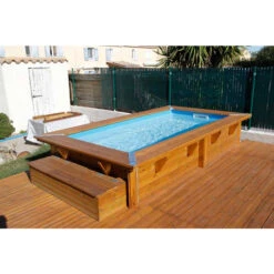 Piscine En Bois Rectangulaire Ubbink Sunwater 3,50 X 2,00 X 0,71 M - Liner Bleu -Piscine Magasin piscine en bois ubbink sunwater 200x350 ambiance 2