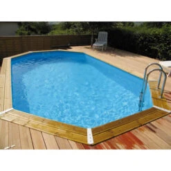 Piscine En Bois Octogonale Ubbink Azura 4,90 X 3,55 X 1,30 M - Liner Bleu -Piscine Magasin piscine ubbink azura 490 355 130 bleu 2