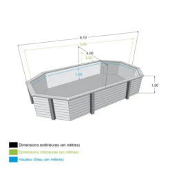 Piscine En Bois Octogonale Ubbink Azura 6,10 X 4 X 1,20 M - Liner Bleu -Piscine Magasin piscine ubbink azura 610 400 120 bleu 5